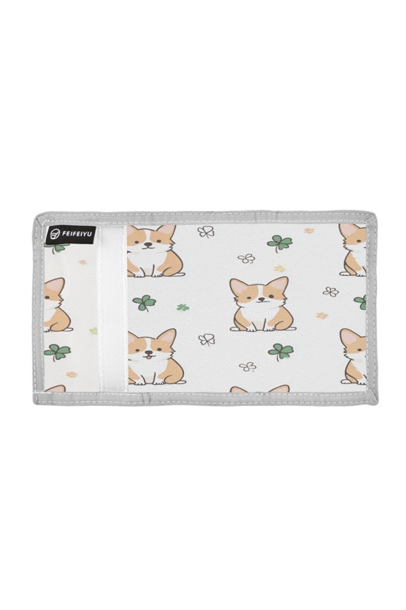 Cute Dogs and Clover Patterns Trifold Wallets Card Holders Coin Pockets with Lanyards Portable Unisex