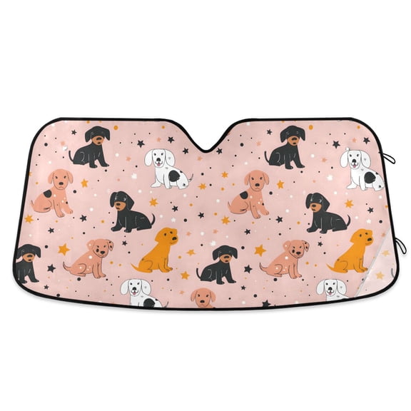 Cute Dogs and Star Car Windshield Sun Shade Foldable Car Front Window Visor Heat and UV Protection 53x23.5