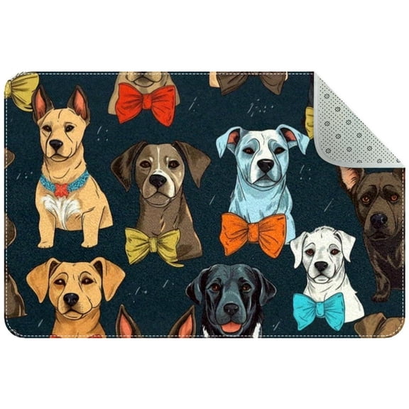 Cute Dogs of Different Breeds Small Area Rug, Non-Slip Door Mat Indoor Floor Mat, Washable Kitchen Rug Entrance DMat for Bedroom Living Room