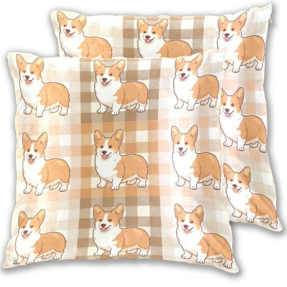 Cute Dogs on Plaids Background Throw Pillow Covers Pillowcases 18 x 18 Inch Home Decor 2 Packs for Bedroom Sofa