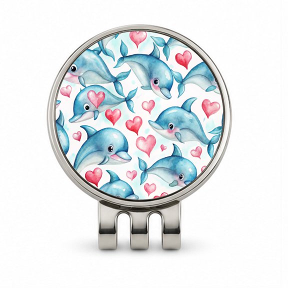 Cute Dolphin Faces Hearts Golf Hat Clip with Removable Magnetic Ball Marker