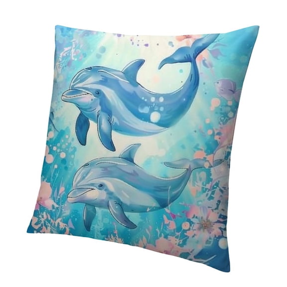 Cute Dolphin Fitted Sheet Twin Size Watercolor Ocean Fish Coral Beddingfor Kids Girls Boys Teens Room Decor Cartoon Sea Animals Deep Packet Sheet Fantasy Pink Blue Bed Sheet, Pillowcase