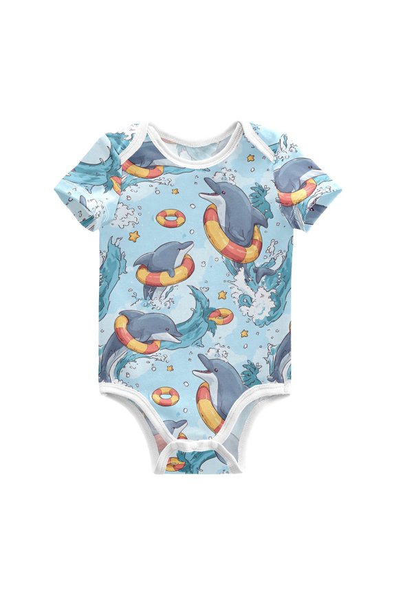 Cute Dolphin Pattern Baby Bodysuits 100% Cotton Short Sleeve for 0-24 Months Baby Golf Outfit 18Months