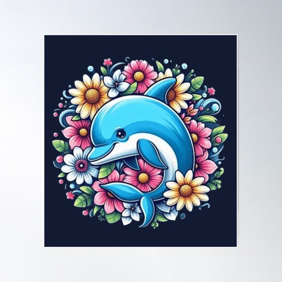 Cute Dolphin Poster Wall Art, Modern Wall Decor For Living Room Bedroom, 24x24 UNFRAMED