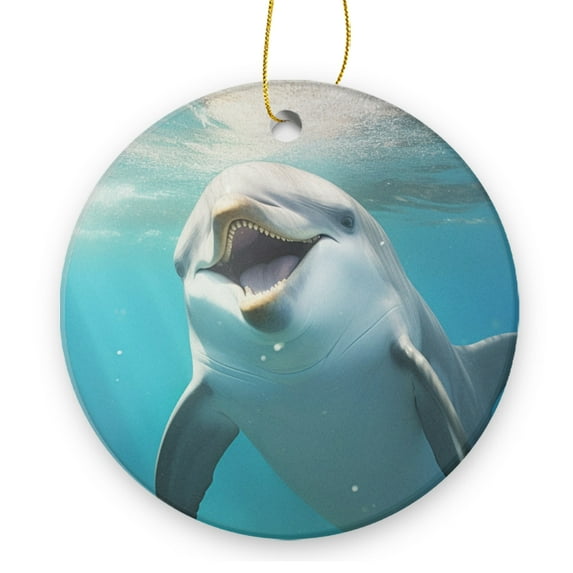 Cute Dolphin Smiling And Standing Underwater - Christmas Ornament Xmas Keepsake Ceramic Ornaments Holiday Decorations for Tree Christmas Gift Ideas 2.95in
