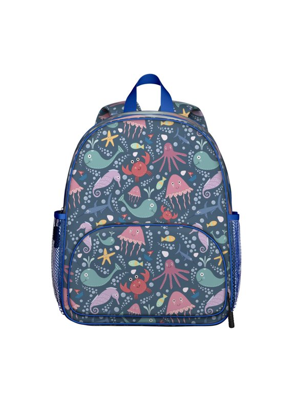 Student Backpack - Durable Oxford Fabric Travel Backpack with Nautical Tropical Ocean Sea Life Cartoon Pattern for School and Outdoor Activities