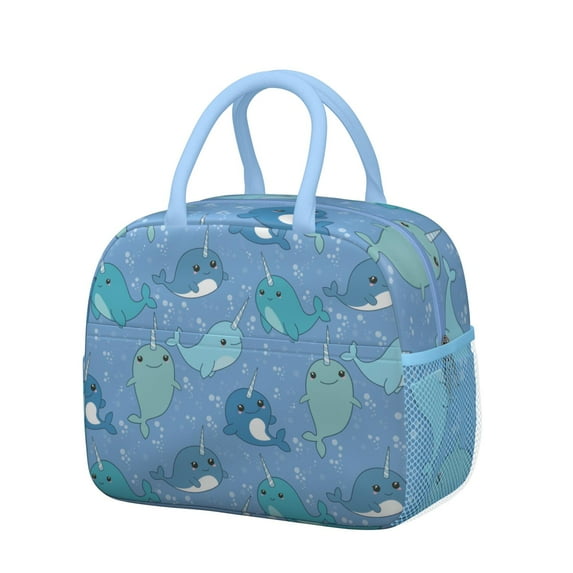 Cute Dolphin and Whale Cartoon Insulated Lunch Tote, Reusable Thermal Lunch Bag with Tropical Marine and Ocean Life Designs, Perfect for School and Work Lunch