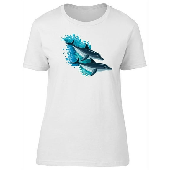 Cute Dolphins Swimming, Cool T-Shirt Women -Image by Shutterstock, Female Large