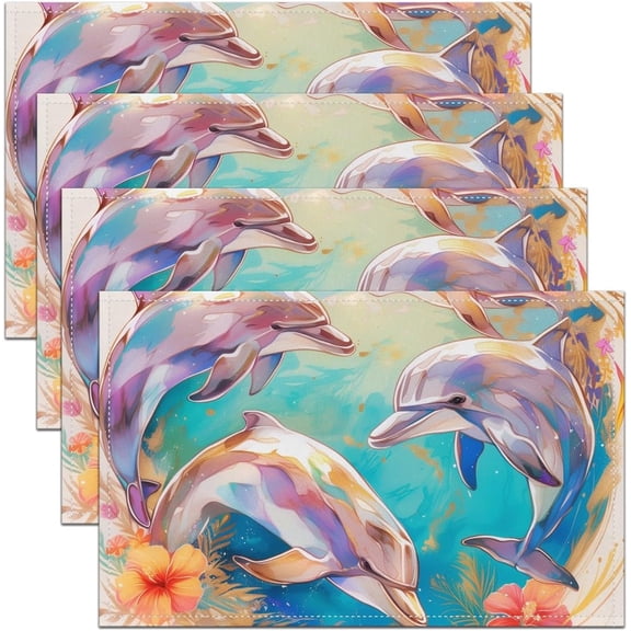 Cute Dolphins Table Place Mats Ocean Animal Themed Placemats Set of 4 Home Decor Blue Ocean Placemat for Kitchen Dining Table 18"x12" Sea Animal Indoor Outdoor Decor Table Mats
