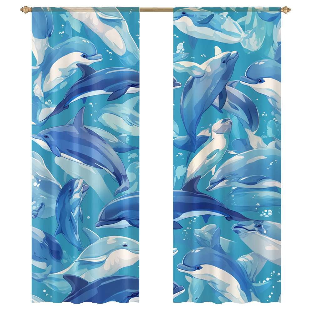 Cute Dolphins Tulle Curtains For Living Room Chiffon Sheer Voile ...