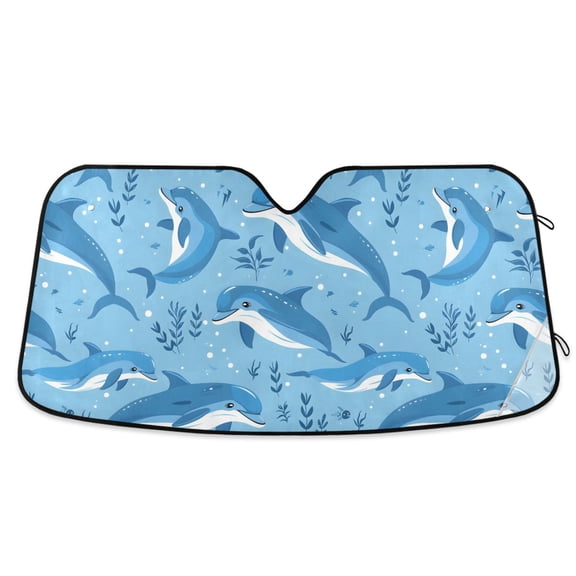 Cute Dolphins and Seaweed Car Windshield Sun Shade Foldable Car Front Window Visor Heat and UV Protection 55x27.6
