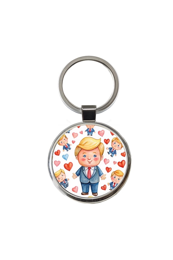 Cute Donald Trumps Hearts Metal Round Keychain