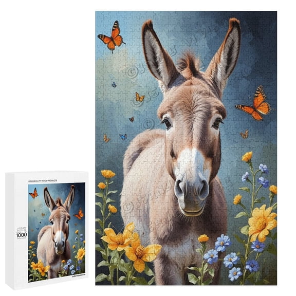 Cute Donkey Jigsaw Puzzle, 1000 Pieces, 29.5"x19.7" Features Woodland Animal Challenging, Perfect for Family Fun Fun Indoor Activity