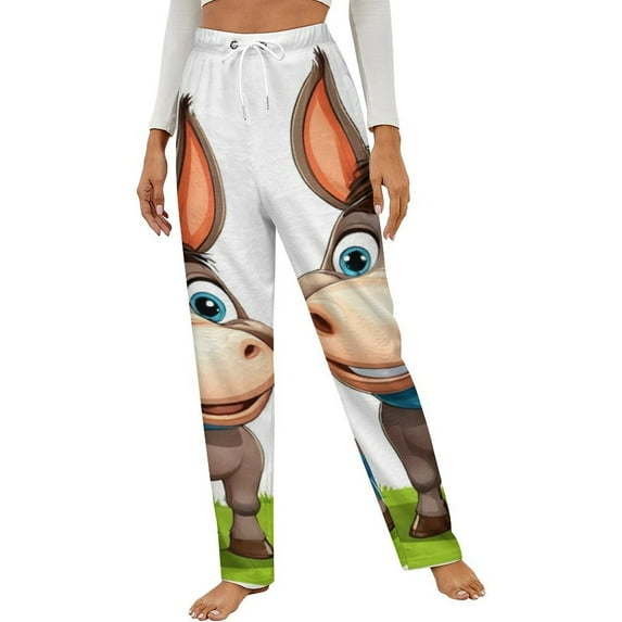 Cute Donkeys Fence Fun Winter Female Pants Flannel High Waist Women Pants Lady Warm Straight Leg Plush Trousers