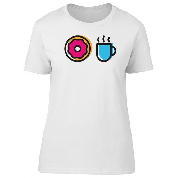 Cute Donut And Coffee Mug Doodle T-Shirt Women -Image by Shutterstock, Female x-Large