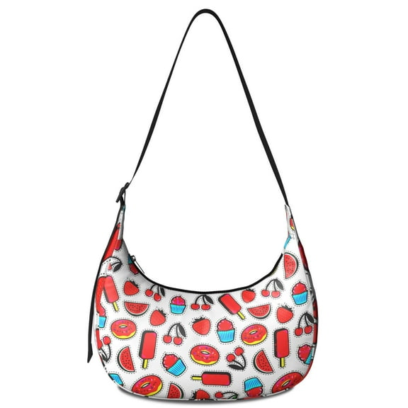 Cute Donut & Dessert Pattern Crossbody Handbag for Women, Colorful Candy Shoulder Tote, Lightweight Water-Resistant Hobo Purse with Funny Cake Design