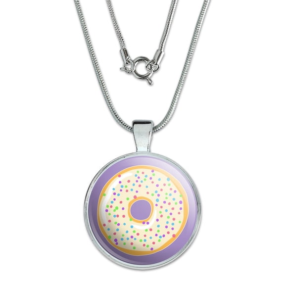 Cute Donut Pastel Sprinkles Spring Yummy 1" Pendant with Sterling Silver Plated Chain