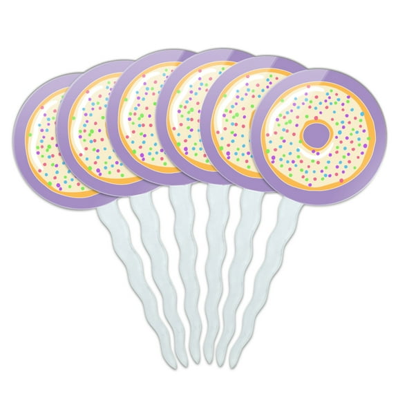 Cute Donut Pastel Sprinkles Spring Yummy Cupcake Picks Toppers Decoration Set of 6