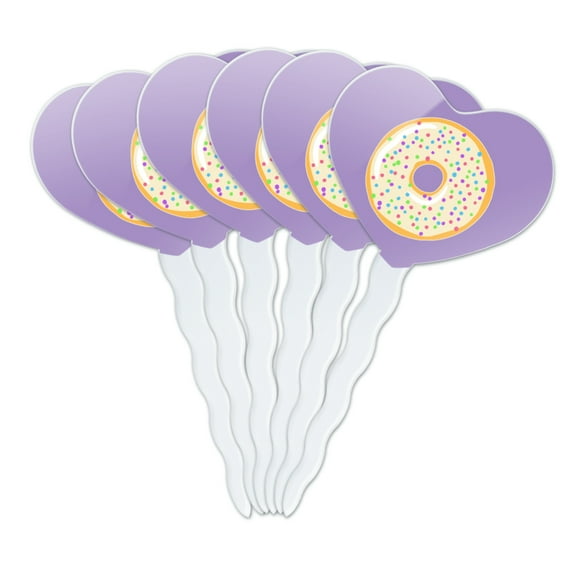Cute Donut Pastel Sprinkles Spring Yummy Heart Love Cupcake Picks Toppers Decoration Set of 6