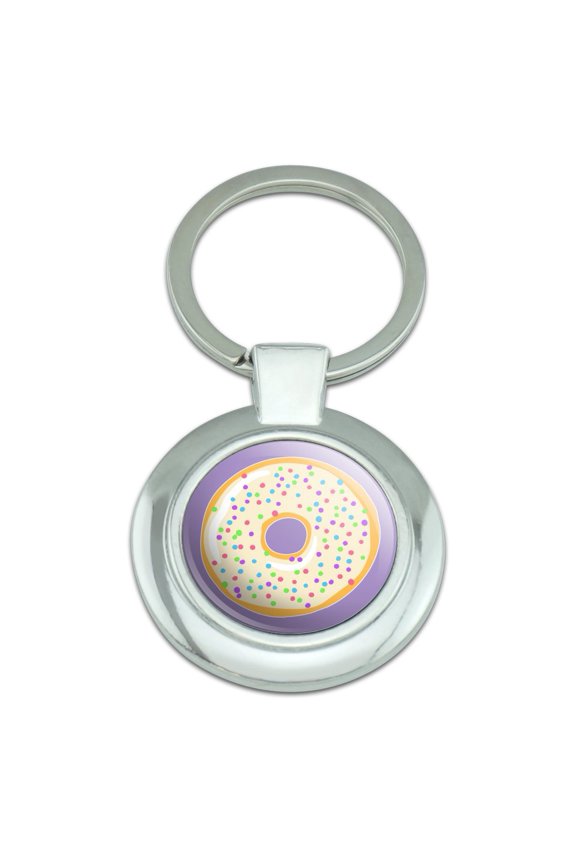 Cute Donut Pastel Sprinkles Spring Yummy Keychain Classy Round Chrome Plated Metal