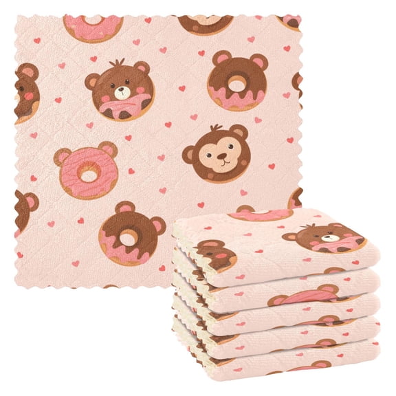 Cute Donut Pattern Dish Towels 6 Pack Kitchen Cleaning Dish Cloths Absorbent Reuseable Cleaning Cloths 11'' x 11''