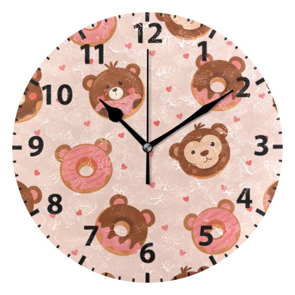 Cute Donut Pattern Wall Clock 10in Round Artistic Oil Painting Home Decor Desk Table Clock
