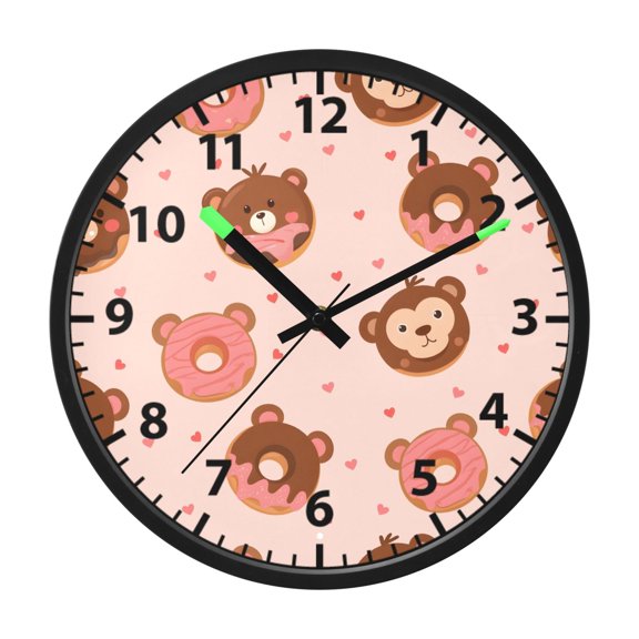 Cute Donut Pattern Wall Clock 12 Inch Voice Activated Night Light Silent Non Ticking