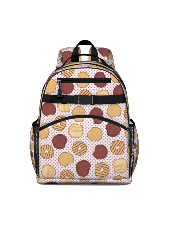 Cute Donut Print Waterproof Backpack - Breathable & Durable Book Bag with Chest Strap for School & Travel