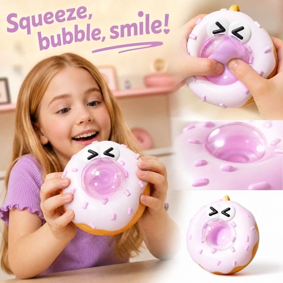 Cute Donut Squishy Toy,Pink Doughnut Shaped Bubble Blowing Stress Ball,Slow Rebound Squeeze Fidget Toy Anxiety Relief Soft Hand Pinch Sensory Tool Party Favor Novelty Gift Office Desk Decor