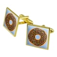 thumbnail image 1 of Cute Donut with Sprinkles Chocolate Icing Square Cufflink Set - Silver or Gold, 1 of 5