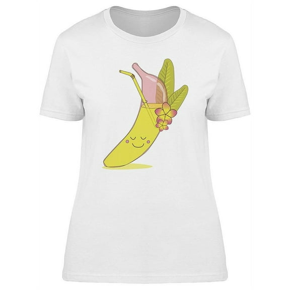 Cute Doodle Banana Juice T-Shirt Women -Image by Shutterstock, Female Large