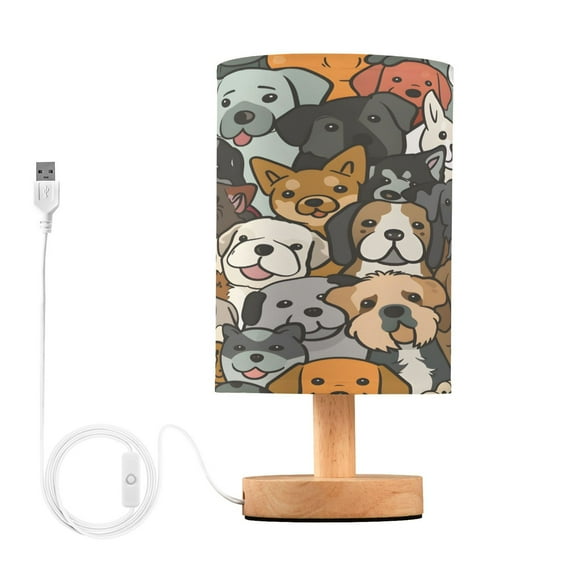Cute Doodle Dog Corgi Bedside Table Lamp Desk Warm Lights with USB Charging Port Cylinder LED Lamps for Bedroom Living Room Office