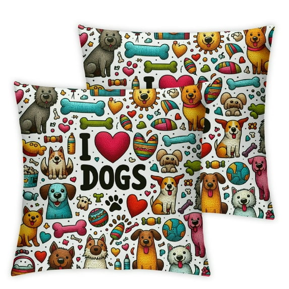 Cute Doodle Dogs Pug Throw Pillow Covers Set of 2 Animal Decorative Pillowcase Cushion Covers Soft Velvet Pillow Cases for Sofa Couch Bed Car Bedroom Home Decor