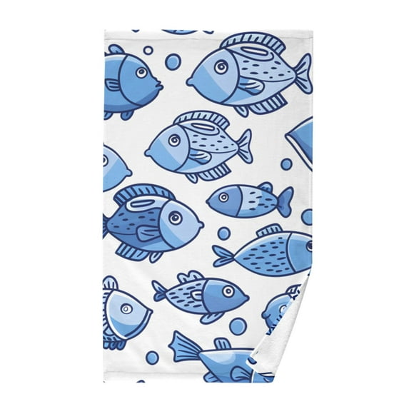 Cute Doodle Fishes Cotton Face Towels Absorbent Hand Towel Soft Bathroom Towel for Kitchen Hotel Decoration