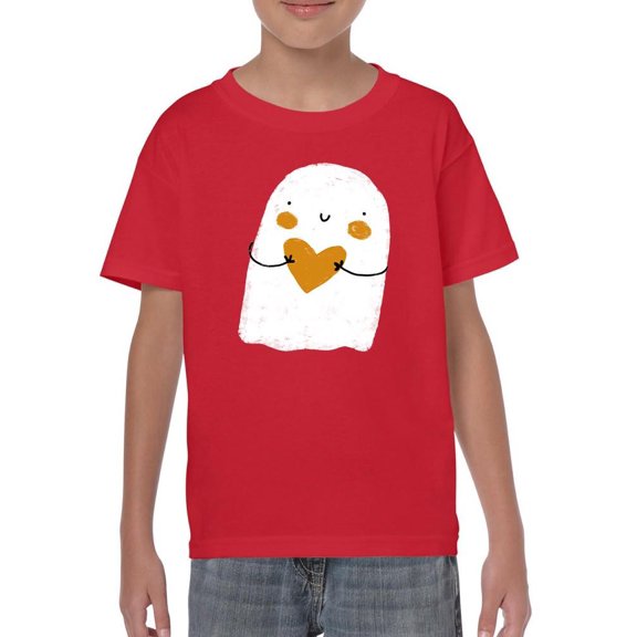 Cute Doodle Ghost W Heart T-Shirt Juniors -Image by Shutterstock, Small
