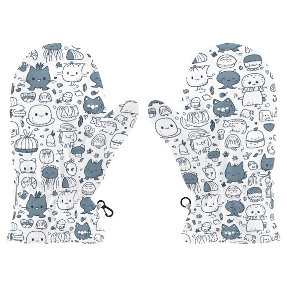 Cute Doodles Of Various Animals Cold Weather Mittens Cozy Gloves with Adjustable Fit Perfect for Outdoor Fun