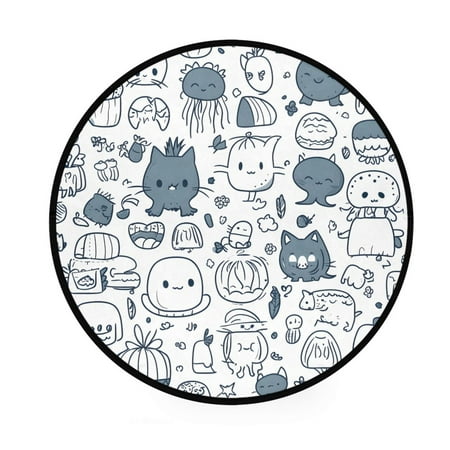 Cute Doodles Of Various Animals Memory Foam Bath Mat 36" Absorbent Rug with Non Slip Base and 4 Bonus Pads