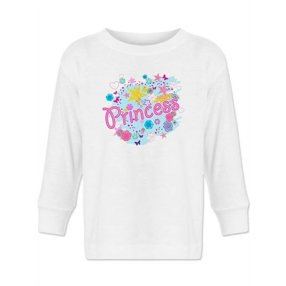 Cute Doodles "princess". Long | Sleeve Toddler | Size 2T,Regular Fit,Solid,Toddler,White,100% COTTON