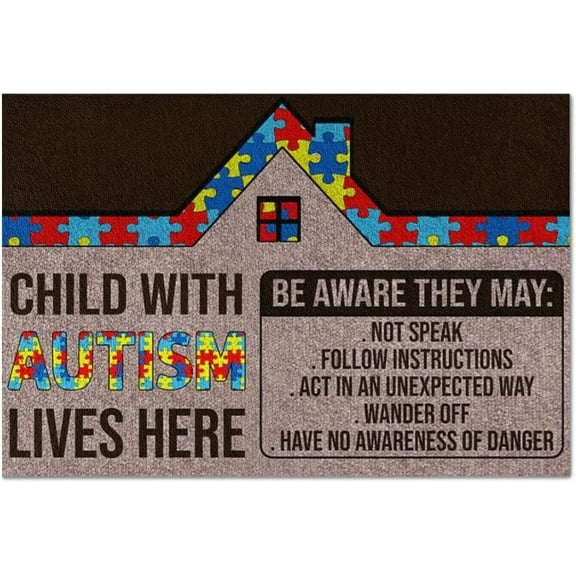 Cute Doormat for Kids Room Door Mat Autism Awareness Child with Autism Lives Here Indoor Doormat Welcome Mat Gift Funny Doormat Non-Slip Mat Cute Rugs for Kitchen Bathroom Indoor 17x30 inch