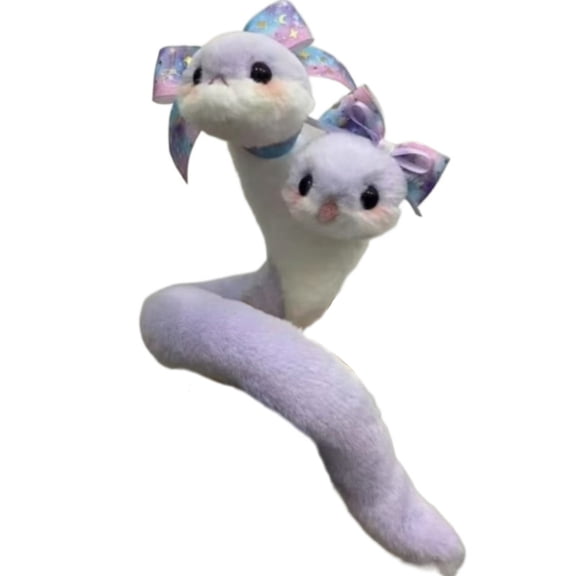 Cute Double Headed Purple Snake Plush with Bows, Soft Cuddly Stuffed Toy, Stuffed Animals, For Kids Room Decor, Plush Toys, Perfect Birthday Gift