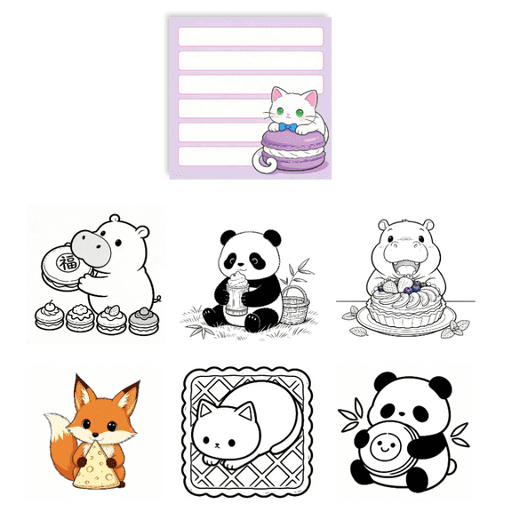 Cute Double-Sided Sticky Notes - 100 Pcs, Original 100 Unique Coloring & Note-Taking Patterns