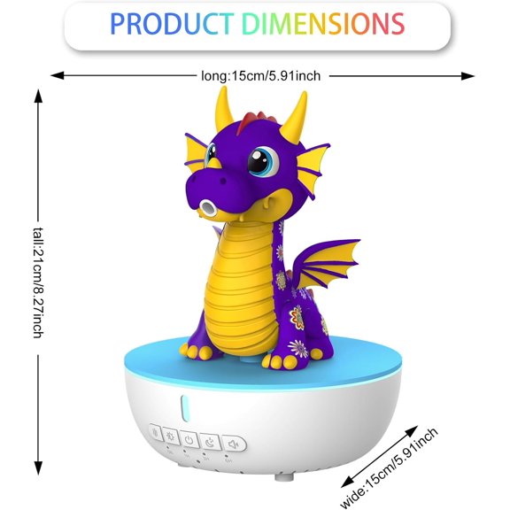 Cute Dragon Aromatherapy Diffuser with 10 White Noise & 8 LED Lights for Bedroom Kids, Essential Oil Humidifier Machine with Remote Timer