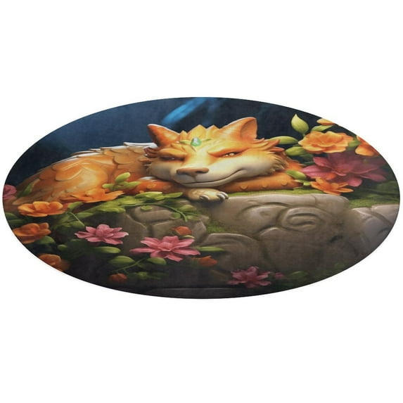 Cute Dragon Baby Washable Round Rug -Circle Area Rugs for Nursery Bedroom, Vintage Non Slip Non Shedding Low Pile Carpet for Living Room Coffee Table Entryway