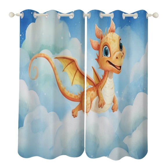 Cute Dragon Baby Window Curtain Panels Grommet Blackout Curtains Blackout Curtains for Living Room