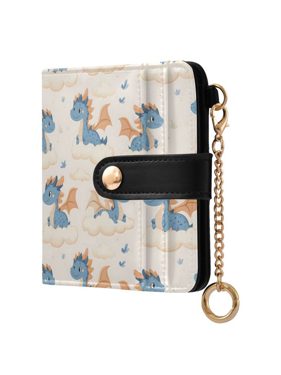 Cute Dragon Cloud Small Wallet for Women RFID Blocking Bifold PU Leather Credit Card Holder with Zipper Coin Pocket Compact Cute Travel Purse Magnetic Snap 7 Card Slots