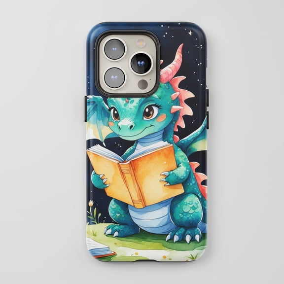 Cute Dragon For All iPhone Series Protective Phone Case Watercolor Teal Blue