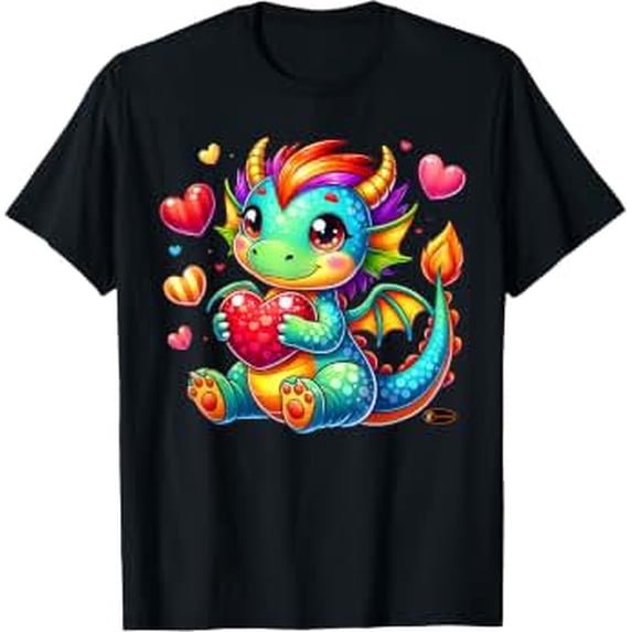 Cute Dragon Holding Heart Fantasy Art Classic Theme Everyday Message ...