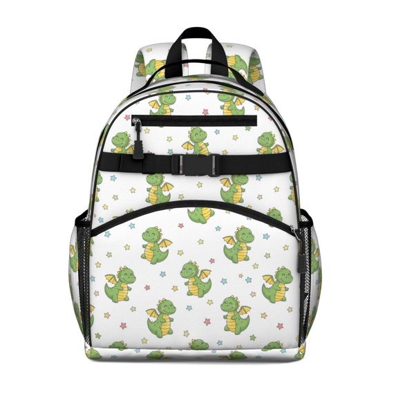 Cute Dragon Pattern with Stars Cute School Backpack Bag for School with Padded Back and Adjustable Shoulder Straps 15.25"x11.5"x5.25"