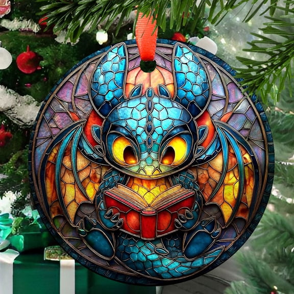 Cute Dragon Reading Book Ornament Suncatcher, Faux Window Hanging for Book Lovers, How to Train Your Dragon Fans Gift, 2025, Holiday 2025, Festive Home Accent, Memorable