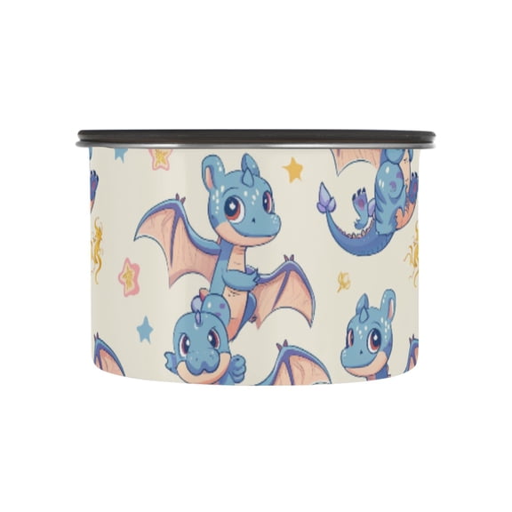 Cute Dragon Stars Cartoon Airtight Coffee Bean Canister 17oz Food Storage Containers with Lids For Gournd, Tea, Sugar, Flour, Rice, Cereal, Candy Cookie Jar